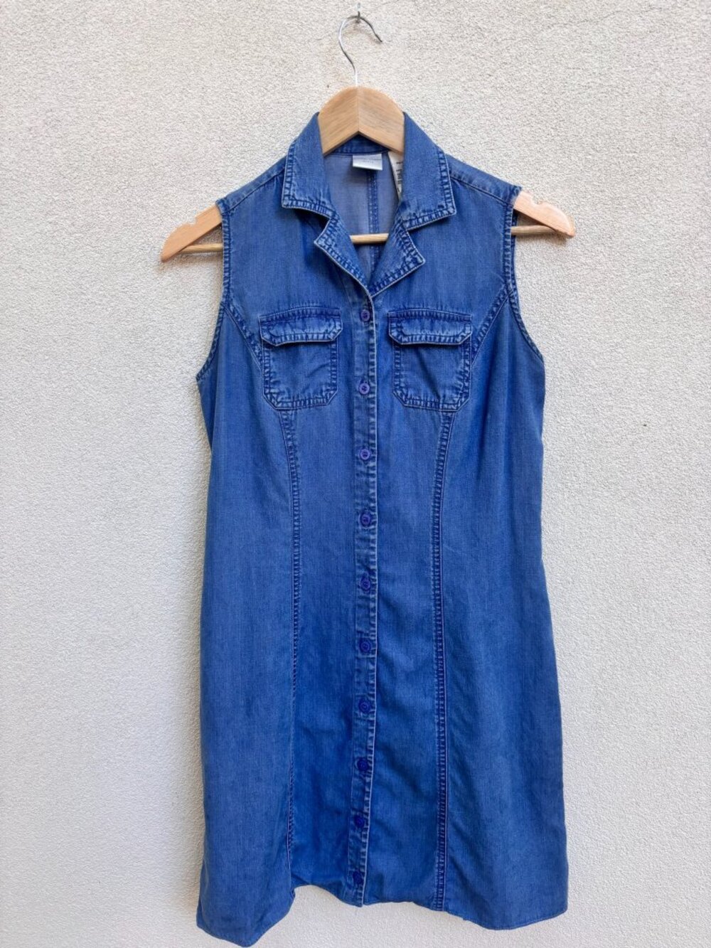 y2k 90s Button Denim Sleeveless Dress by Emma James Womens Size 4P (modern 6/8)